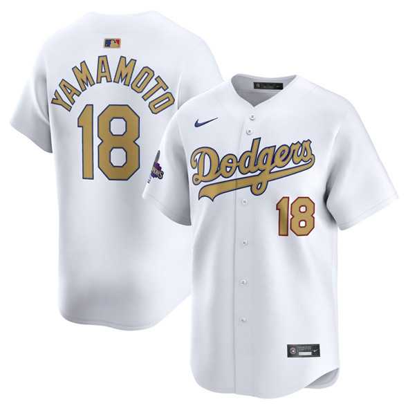 Men%27s Los Angeles Dodgers #18 Yoshinobu Yamamoto White 2025 Gold Collection Limited Stitched Jersey Dzhi->los angeles dodgers->MLB Jersey